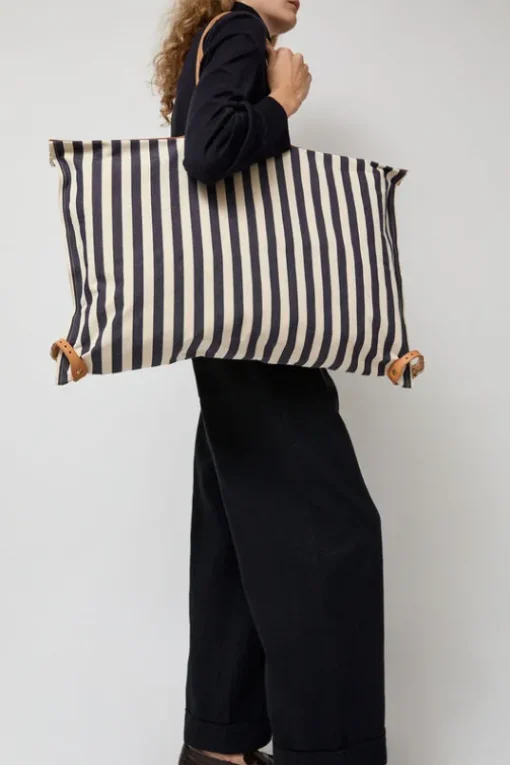 Collapsible Travel Bag in Riga Blue and Naturale