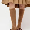 College Wool Ribbed Socks in Camel
