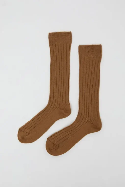 College Wool Ribbed Socks in Camel