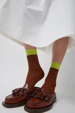 Neon Tipped Mid Calf Socks in Rust