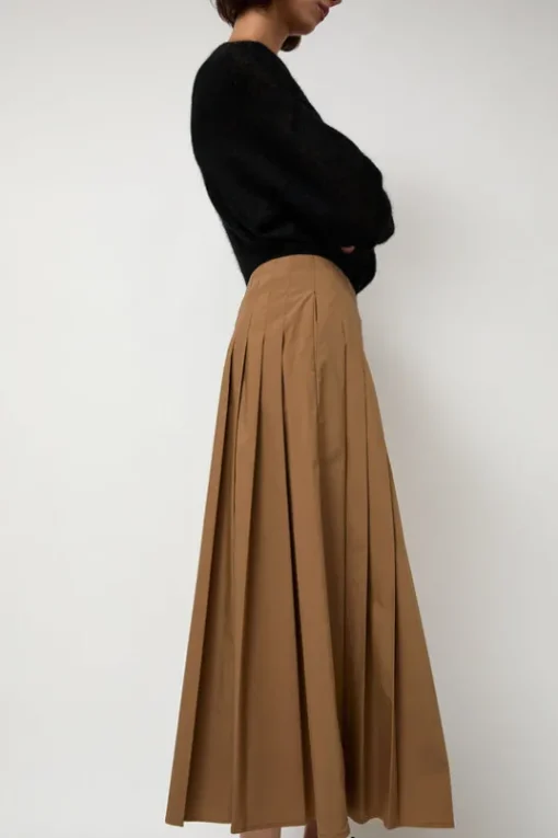 Pleated Wrap Skirt in Khaki