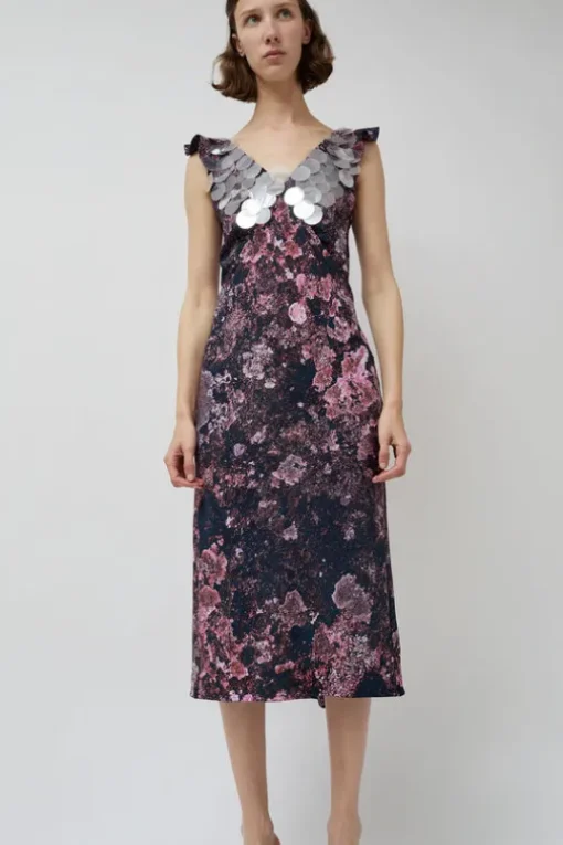V Neck Sequin Dress in Purple Landscape