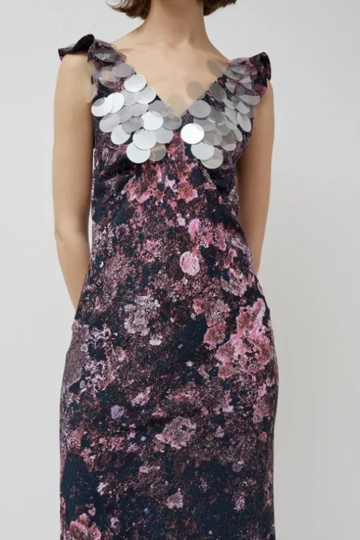 V Neck Sequin Dress in Purple Landscape