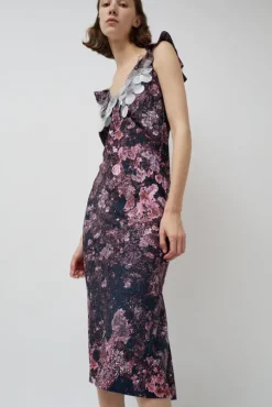V Neck Sequin Dress in Purple Landscape