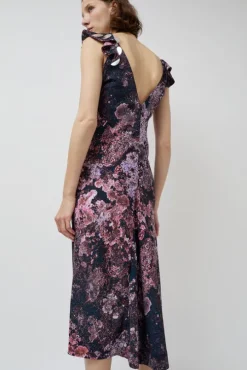 V Neck Sequin Dress in Purple Landscape