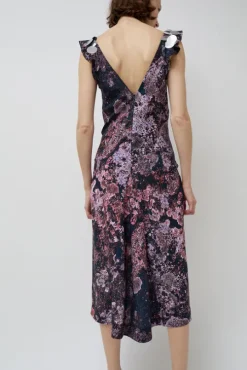 V Neck Sequin Dress in Purple Landscape